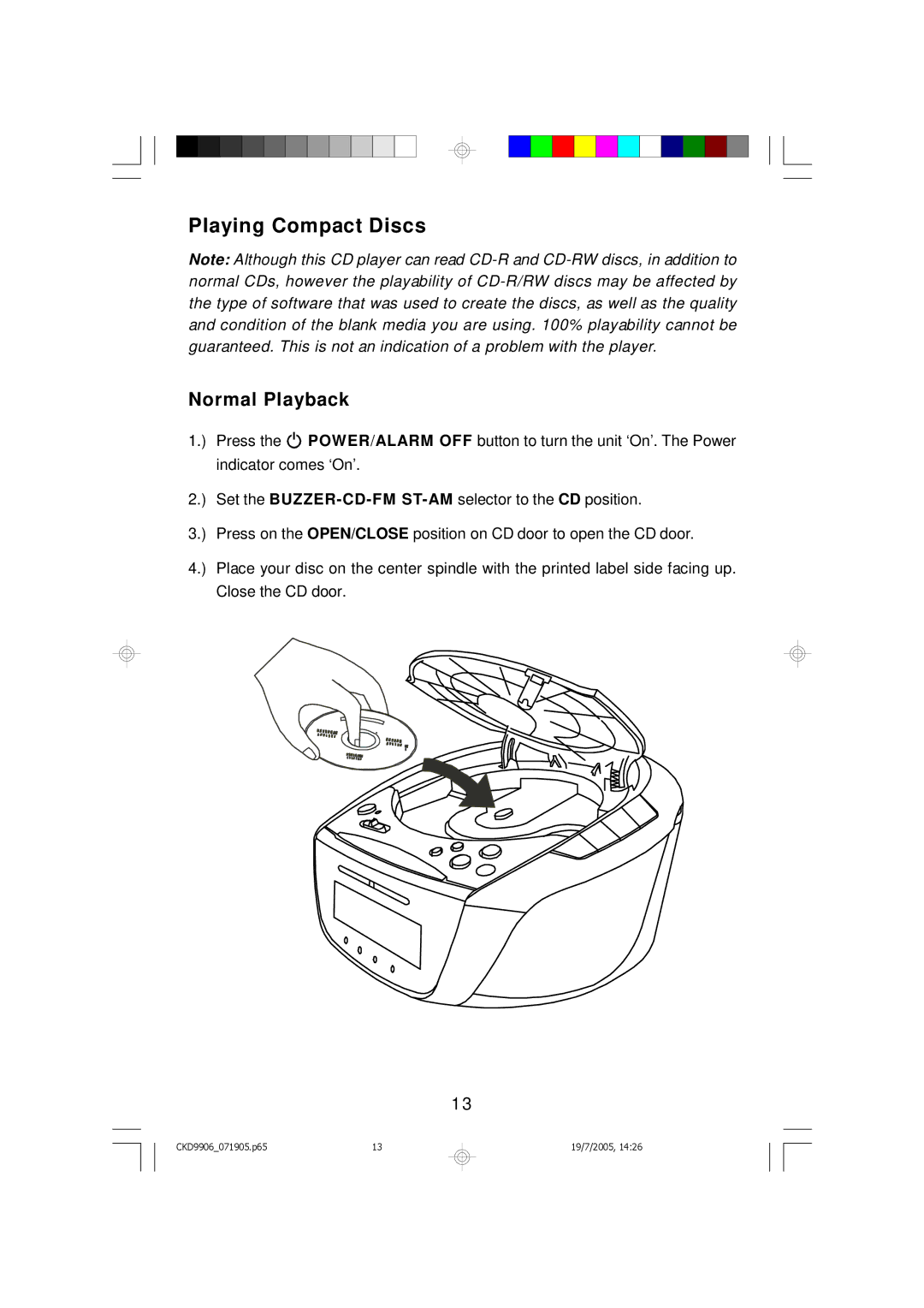 Emerson CKD9906 owner manual Playing Compact Discs, Normal Playback 