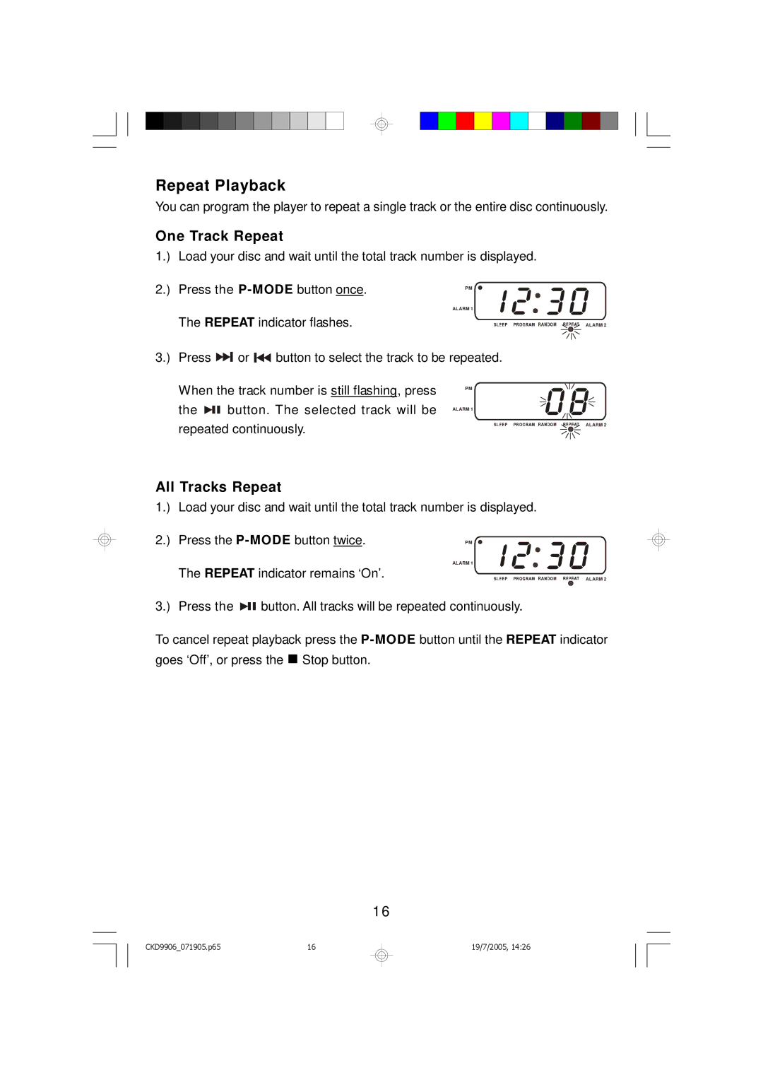 Emerson CKD9906 owner manual Repeat Playback, One Track Repeat 