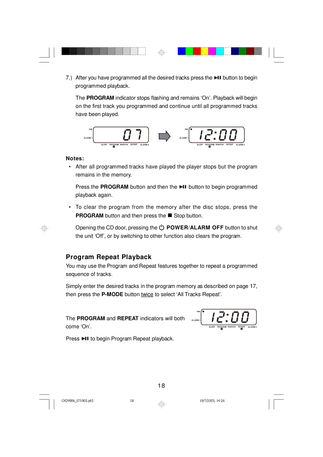 Emerson CKD9906 owner manual Program Repeat Playback 