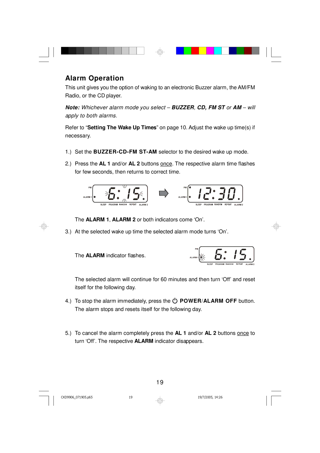 Emerson CKD9906 owner manual Alarm Operation 