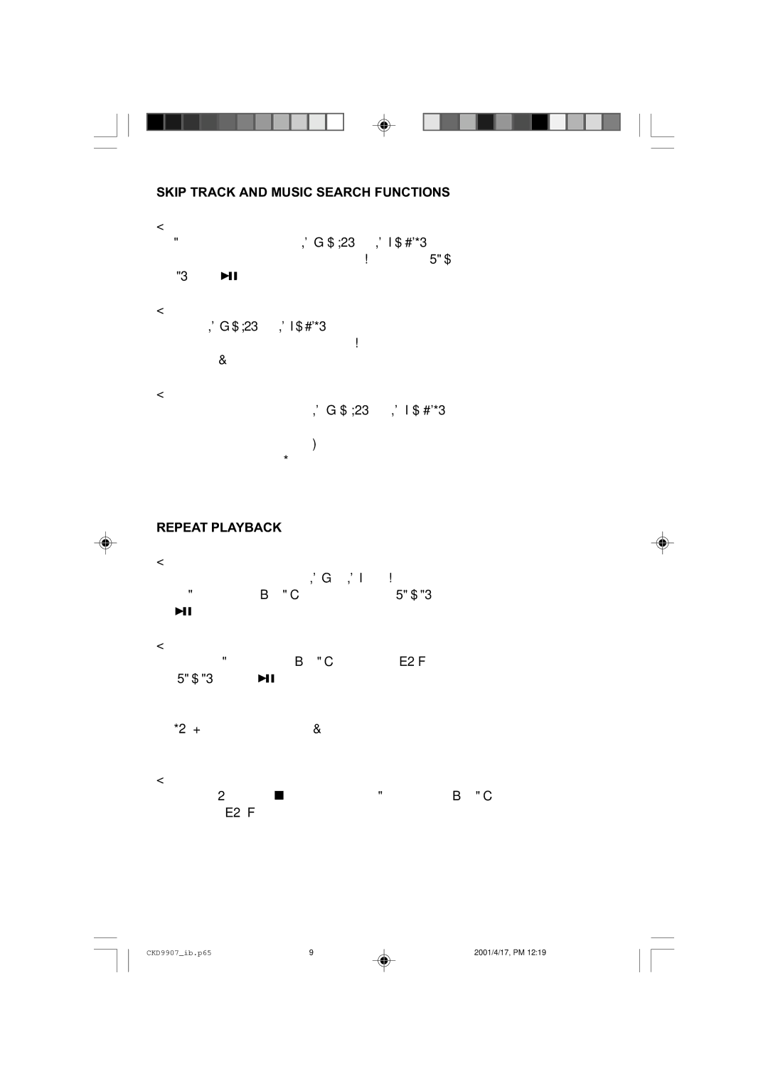 Emerson CKD9907 manual Skip Track and Music Search Functions, Repeat Playback 
