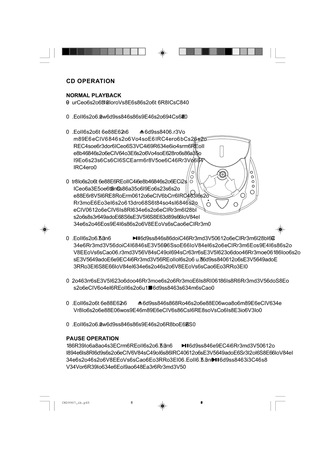 Emerson CKD9907 manual CD Operation, Normal Playback, Pause Operation 