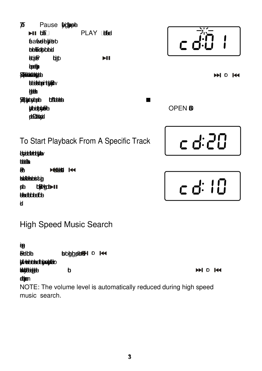 Emerson CKD9918 owner manual To Start Playback From a Specific Track, High Speed Music Search 