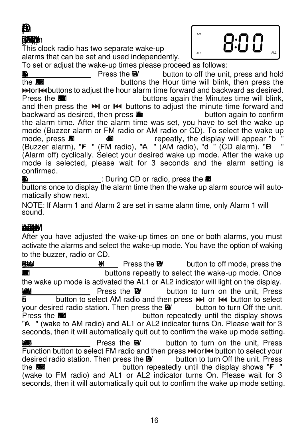 Emerson CKD9918 owner manual Setting the Alarm Time Wake Up time, Activate or Deactivate the Wake-up Mode 