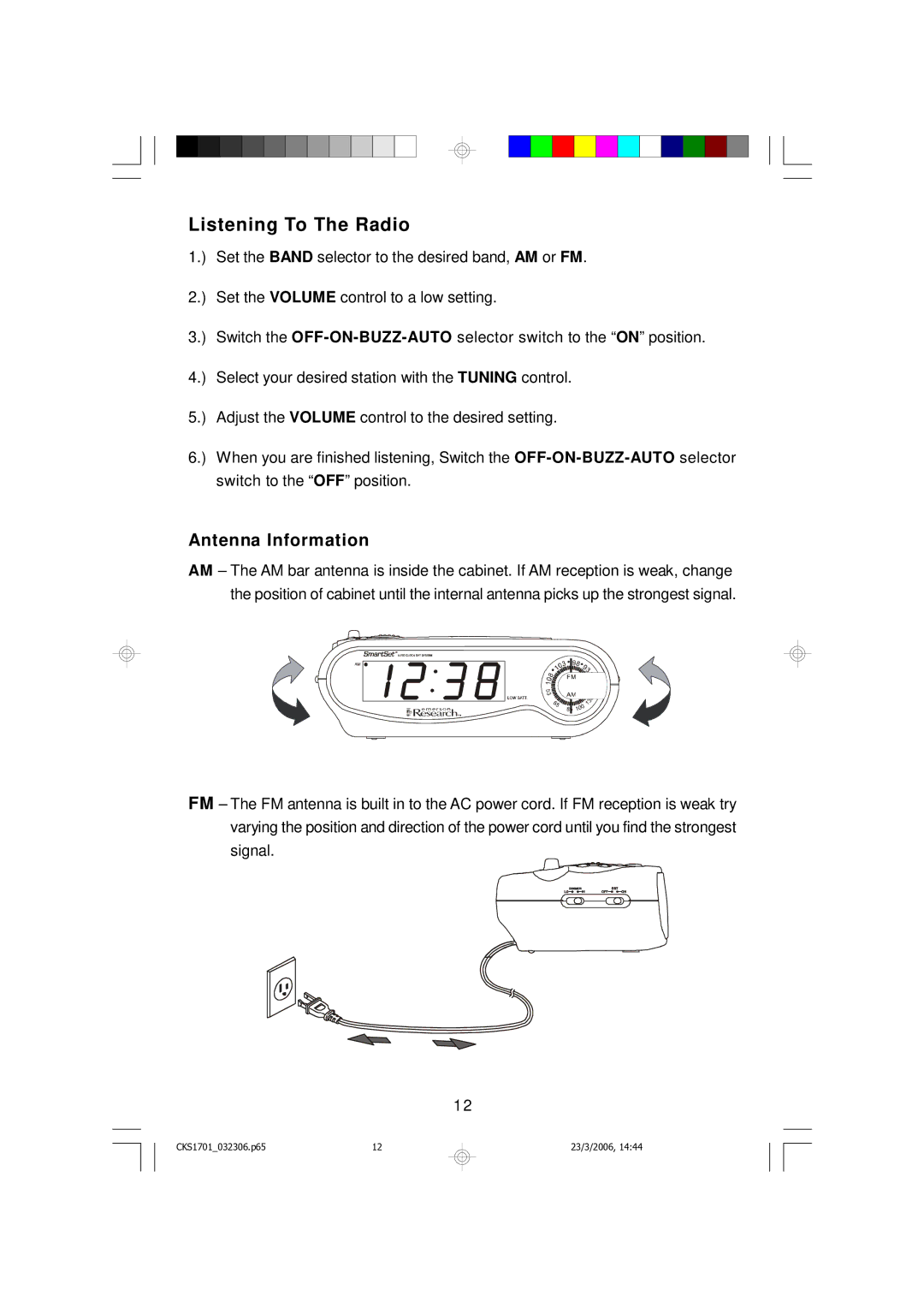 Emerson CKS1701 owner manual Listening To The Radio, Antenna Information 