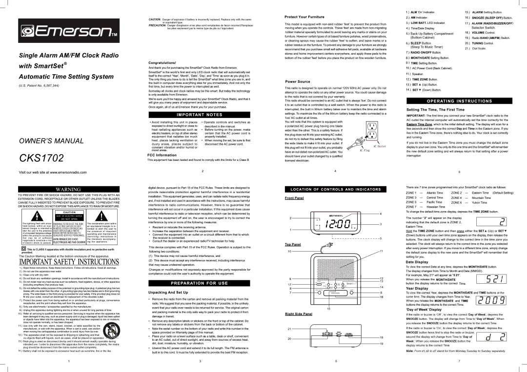 Emerson CKS1702 user service Single, ‘Day of Week’ Display 