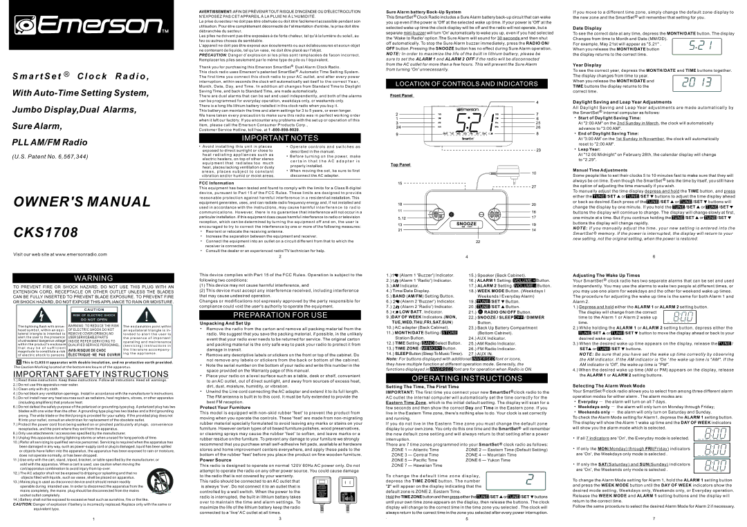 Emerson CKS1708 owner manual Important Notes, Preparation for USE, Operating Instructions 