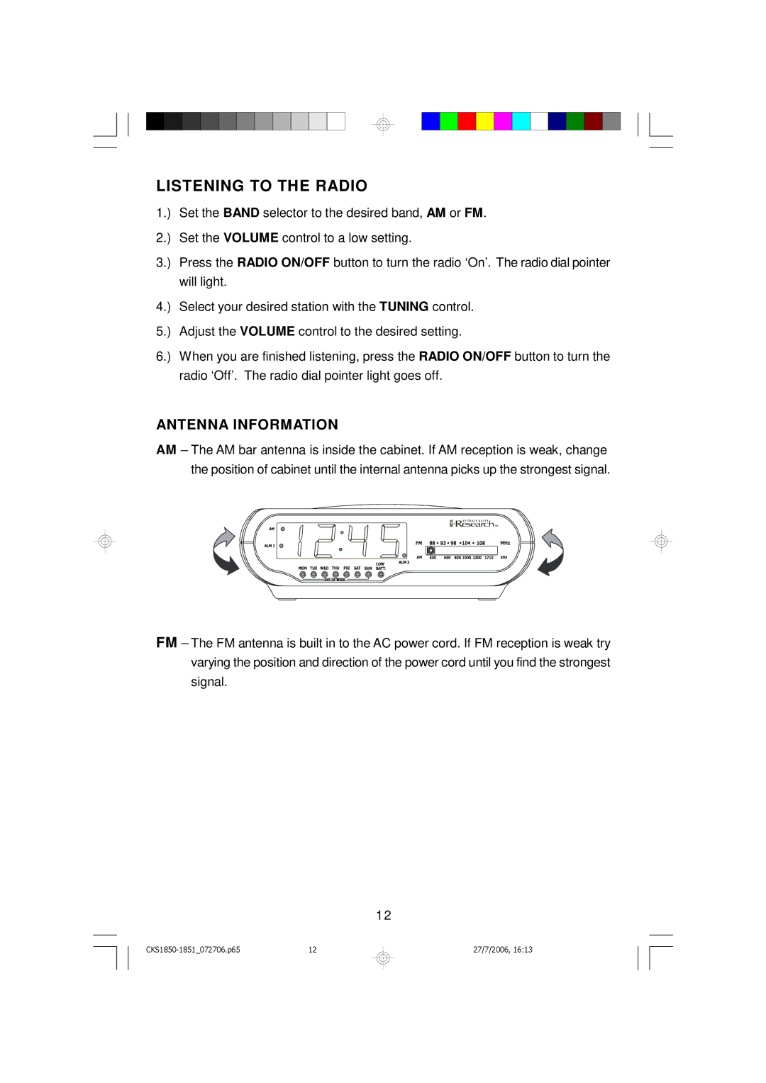 Emerson CKS1850, CKS1851 owner manual Listening to the Radio, Antenna Information 