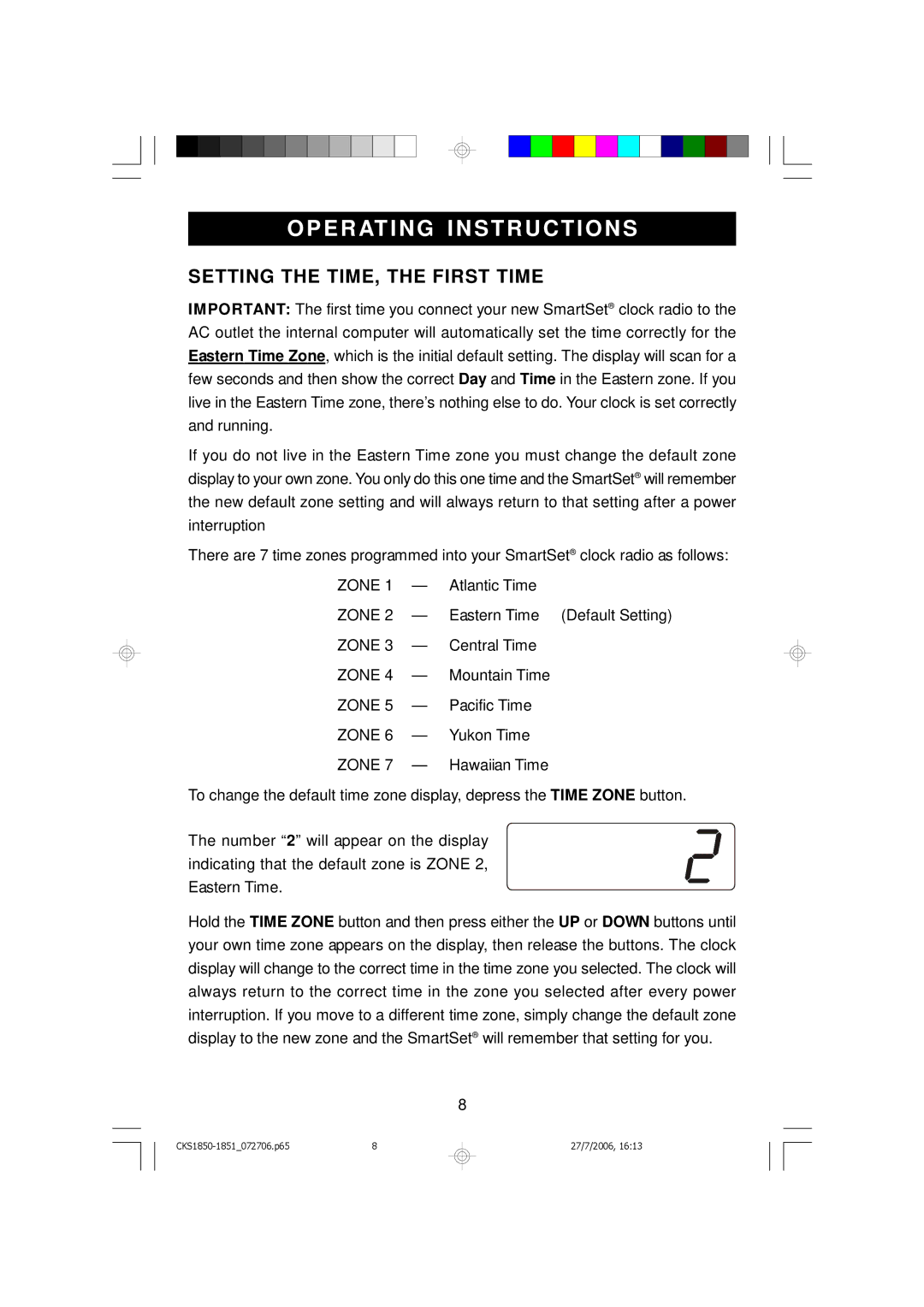 Emerson CKS1850, CKS1851 owner manual Operating Instructions, Setting the TIME, the First Time 