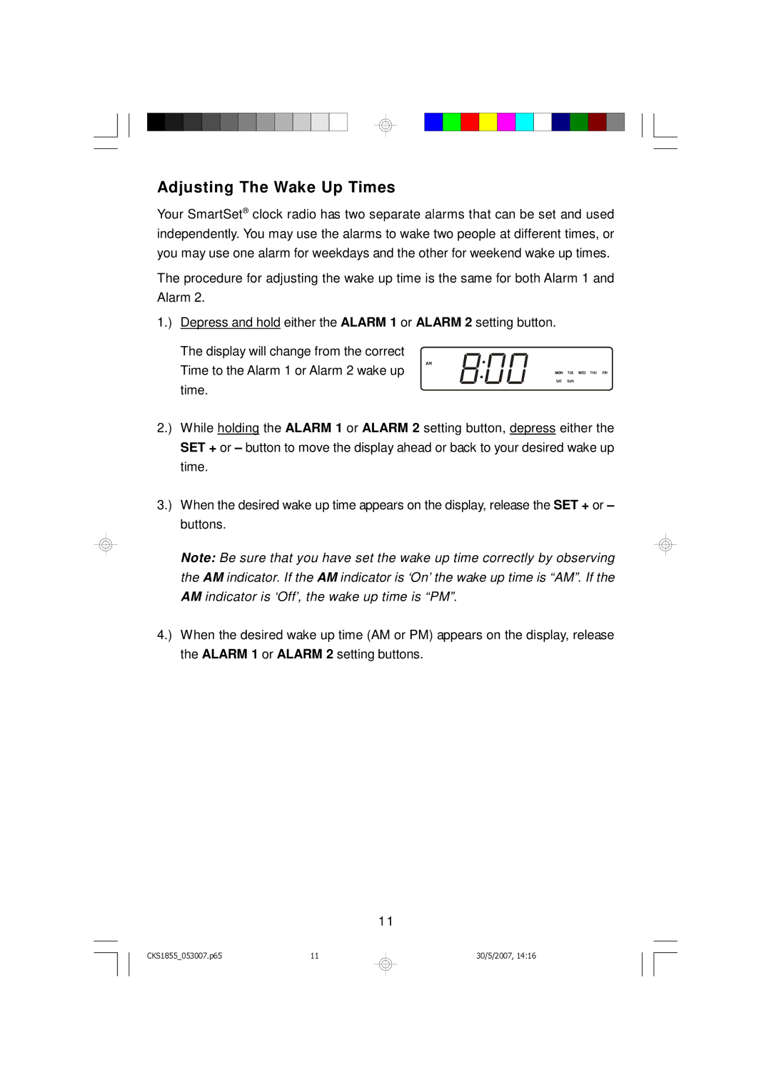 Emerson CKS1855 owner manual Adjusting The Wake Up Times 