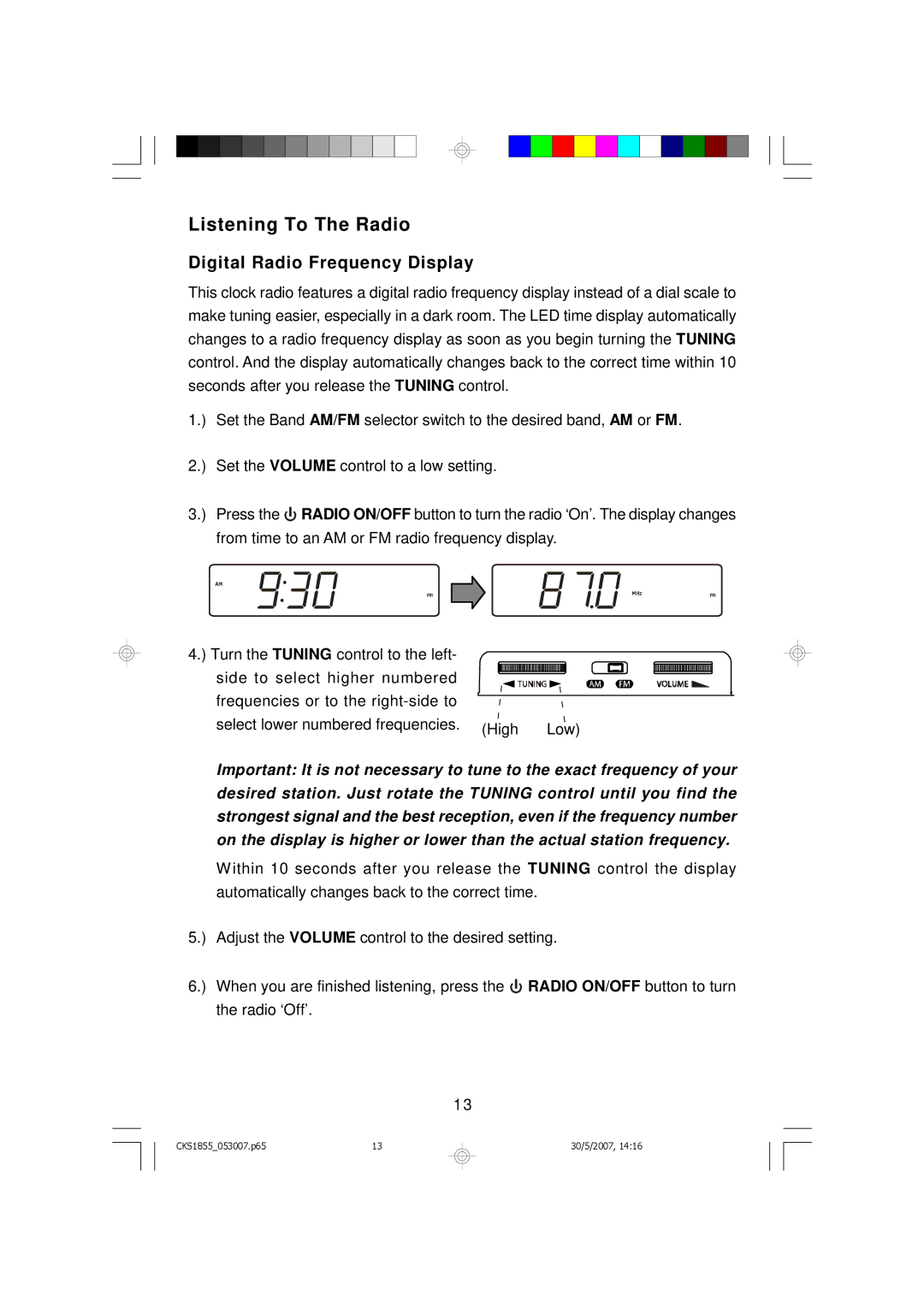 Emerson CKS1855 owner manual Listening To The Radio, Digital Radio Frequency Display 