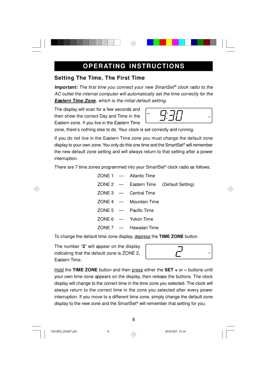 Emerson CKS1855 owner manual Operating Instructions, Setting The Time, The First Time 