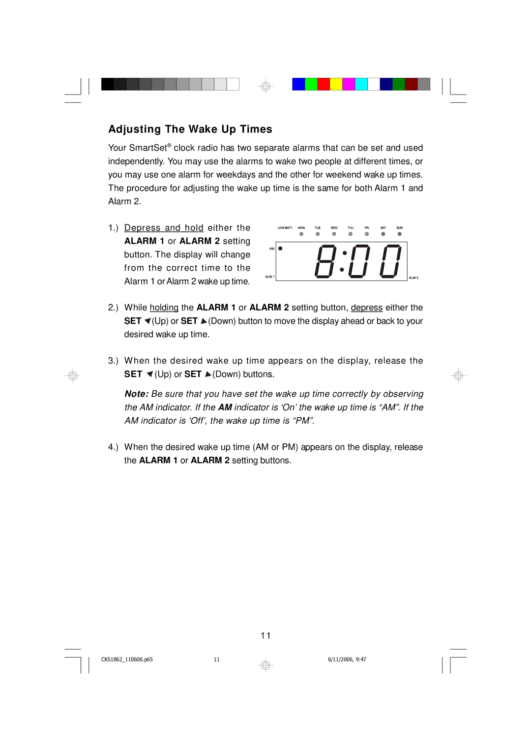 Emerson CKS1862 owner manual Adjusting The Wake Up Times 