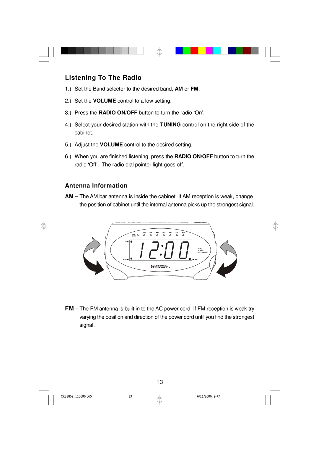 Emerson CKS1862 owner manual Listening To The Radio, Antenna Information 