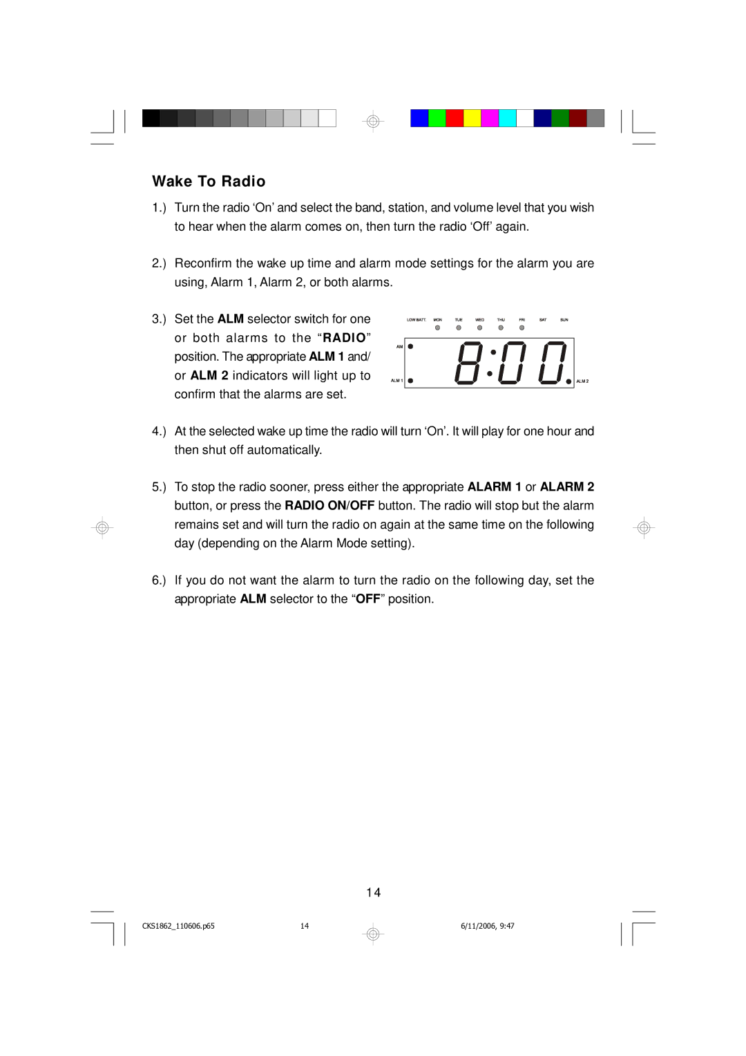 Emerson CKS1862 owner manual Wake To Radio 