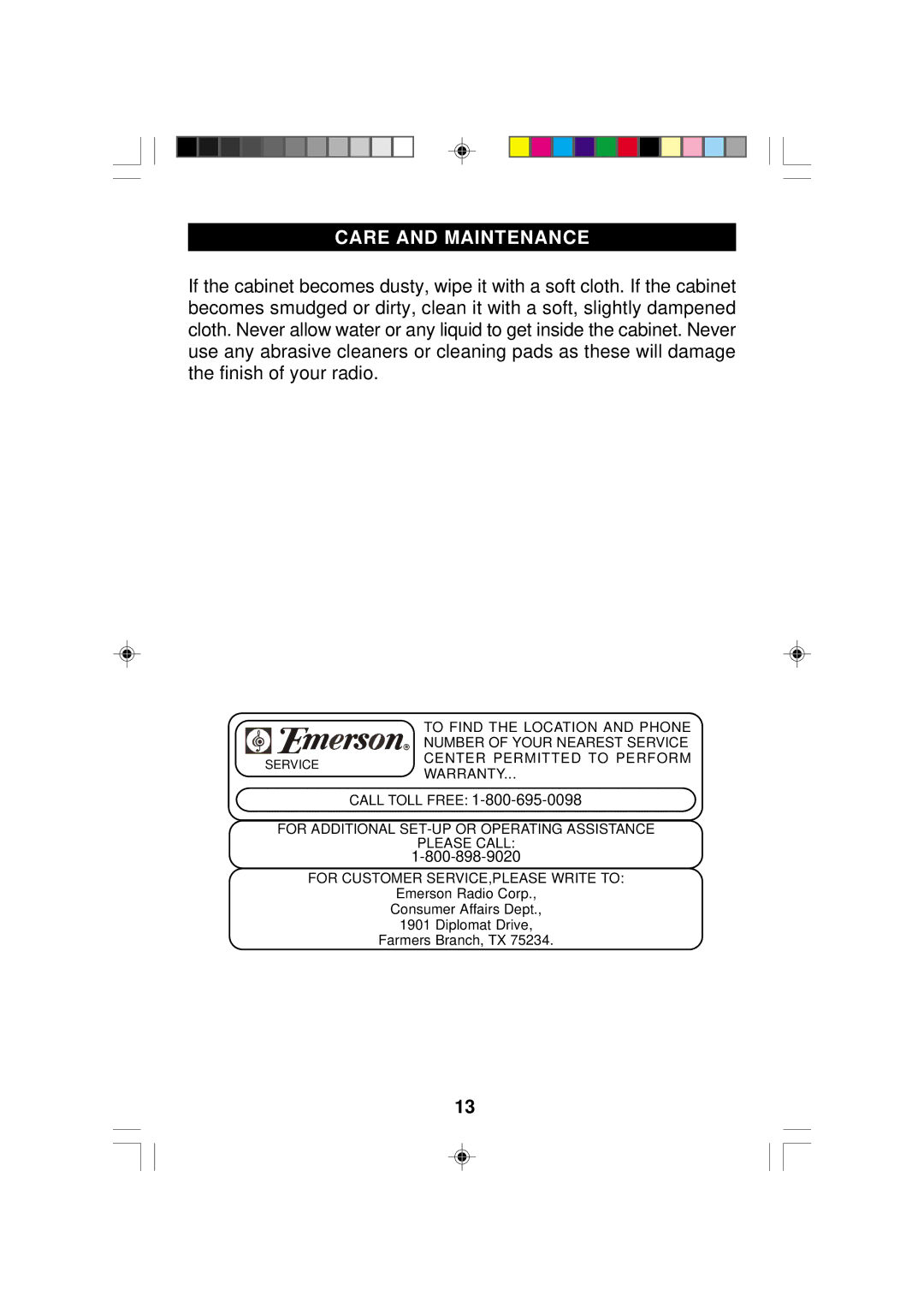 Emerson CKS2000N, CKS2005N owner manual Care and Maintenance 