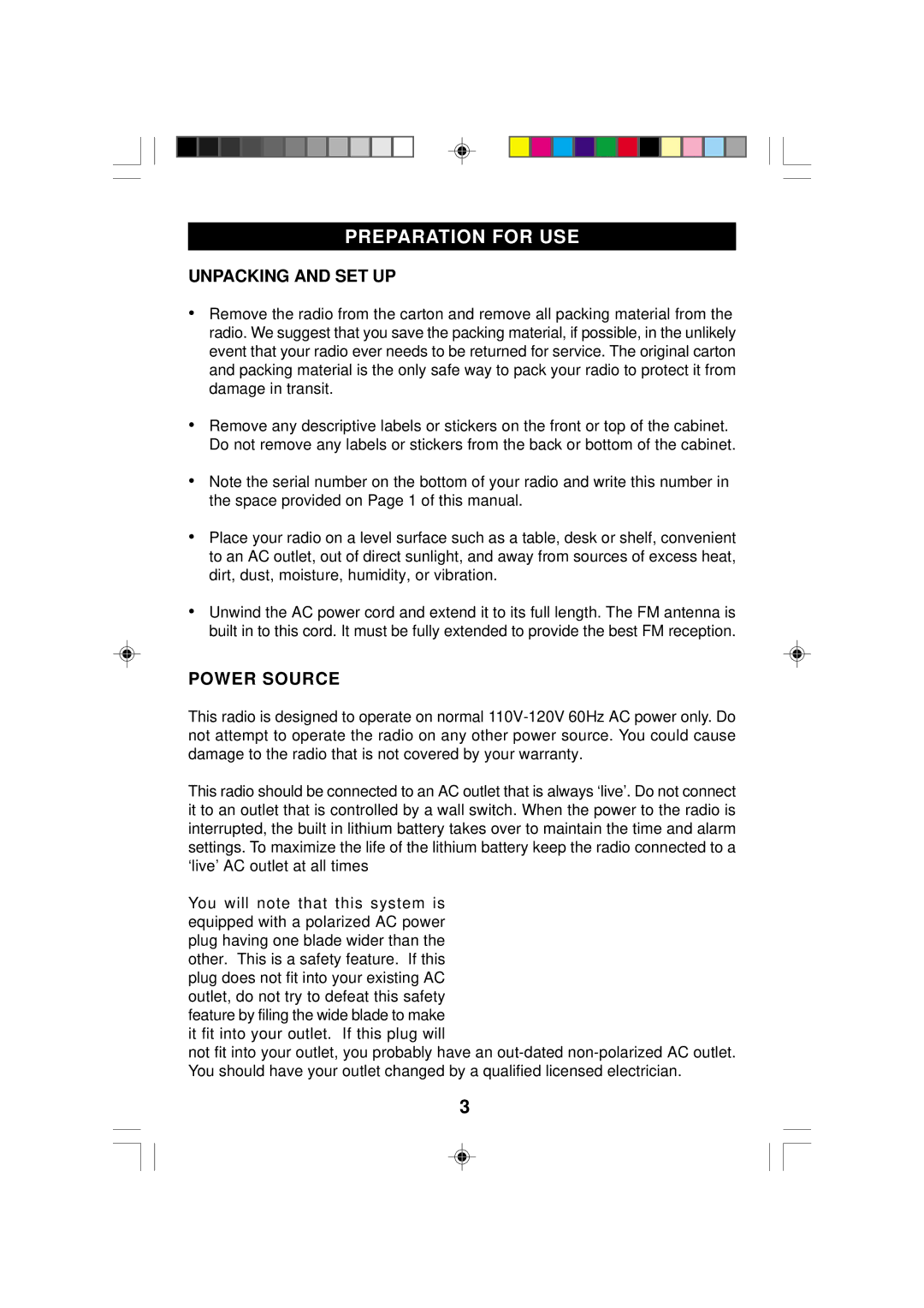 Emerson CKS2000N, CKS2005N owner manual Preparation for USE, Unpacking and SET UP, Power Source 