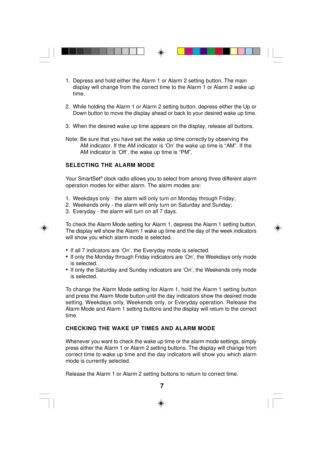 Emerson CKS2000N, CKS2005N owner manual Selecting the Alarm Mode, Checking the Wake UP Times and Alarm Mode 