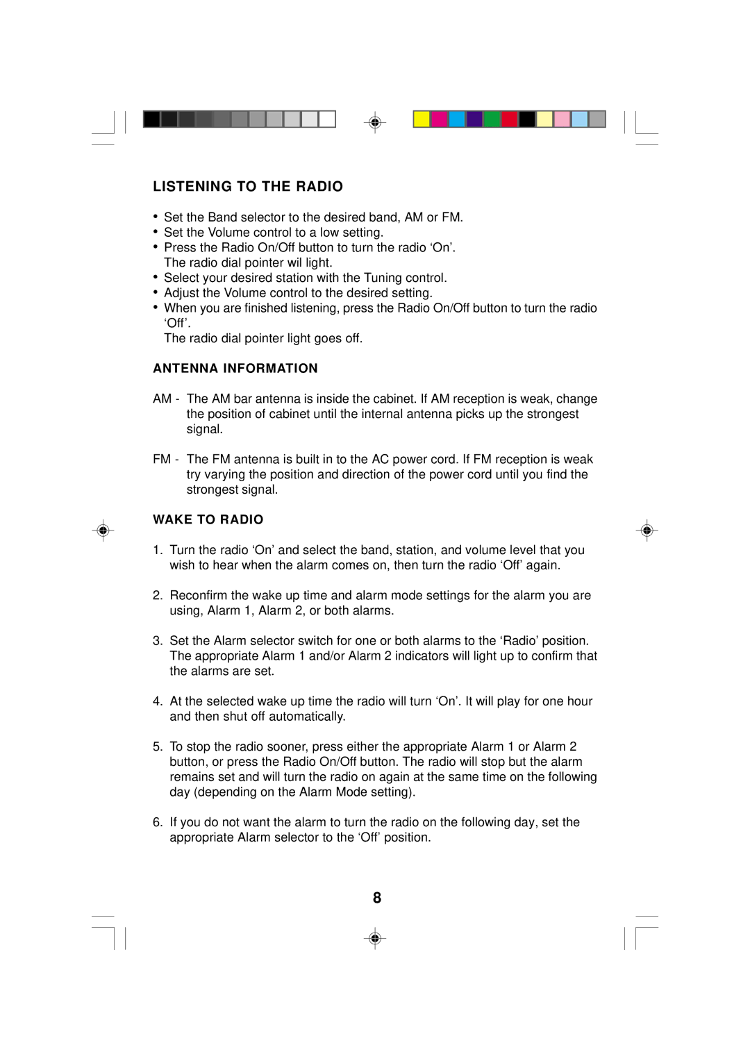 Emerson CKS2005N, CKS2000N owner manual Listening to the Radio, Antenna Information, Wake to Radio 