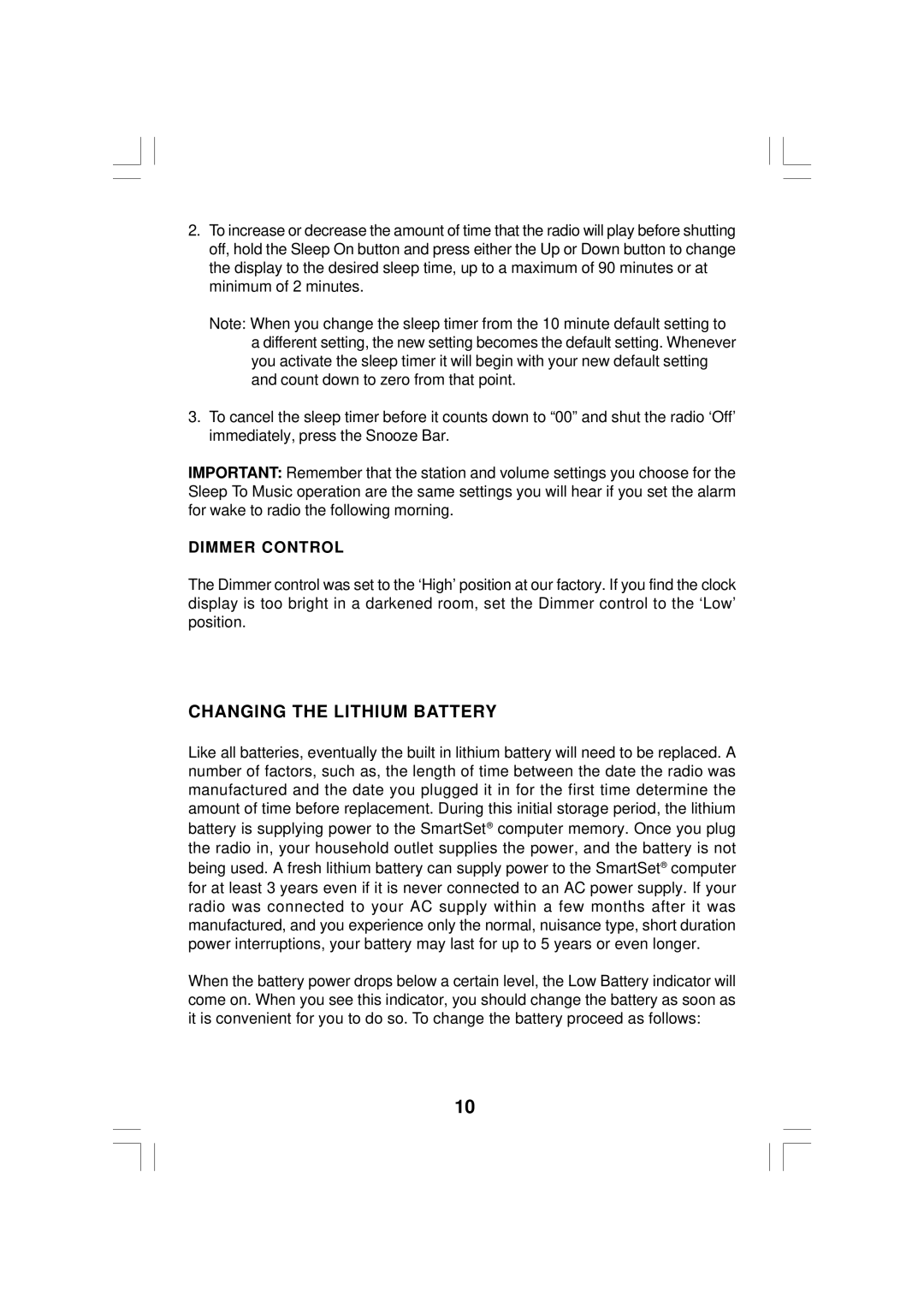 Emerson CKS2020 owner manual Changing the Lithium Battery, Dimmer Control 