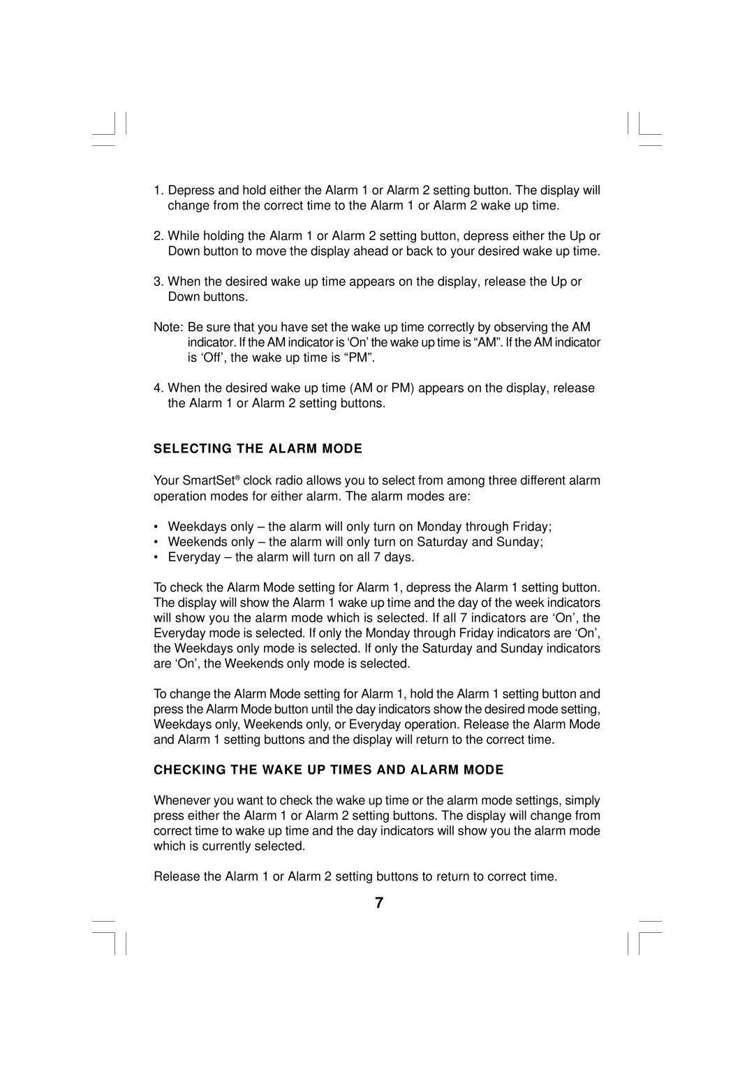 Emerson CKS2020 owner manual Selecting the Alarm Mode, Checking the Wake UP Times and Alarm Mode 