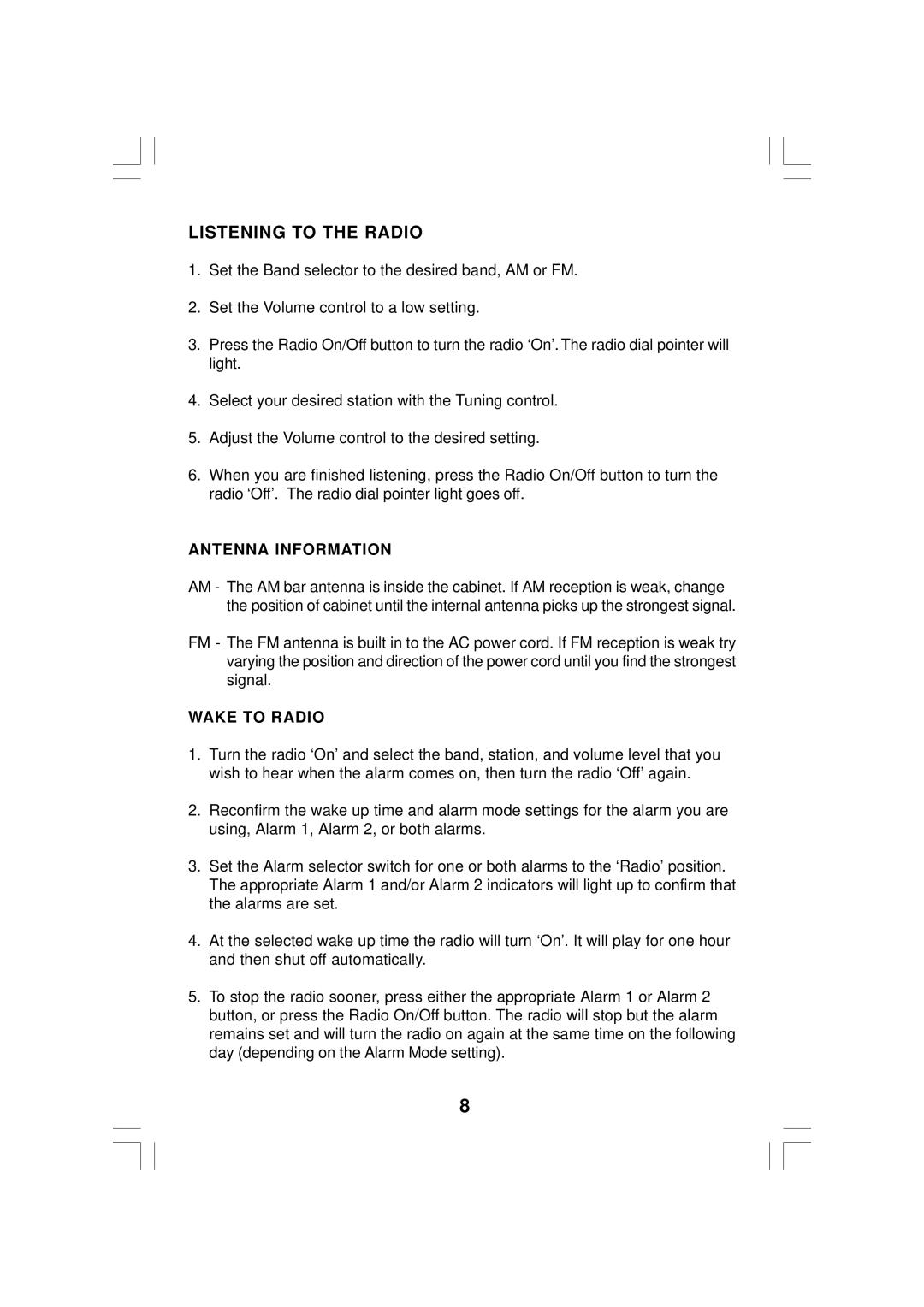 Emerson CKS2020 owner manual Listening to the Radio, Antenna Information, Wake to Radio 