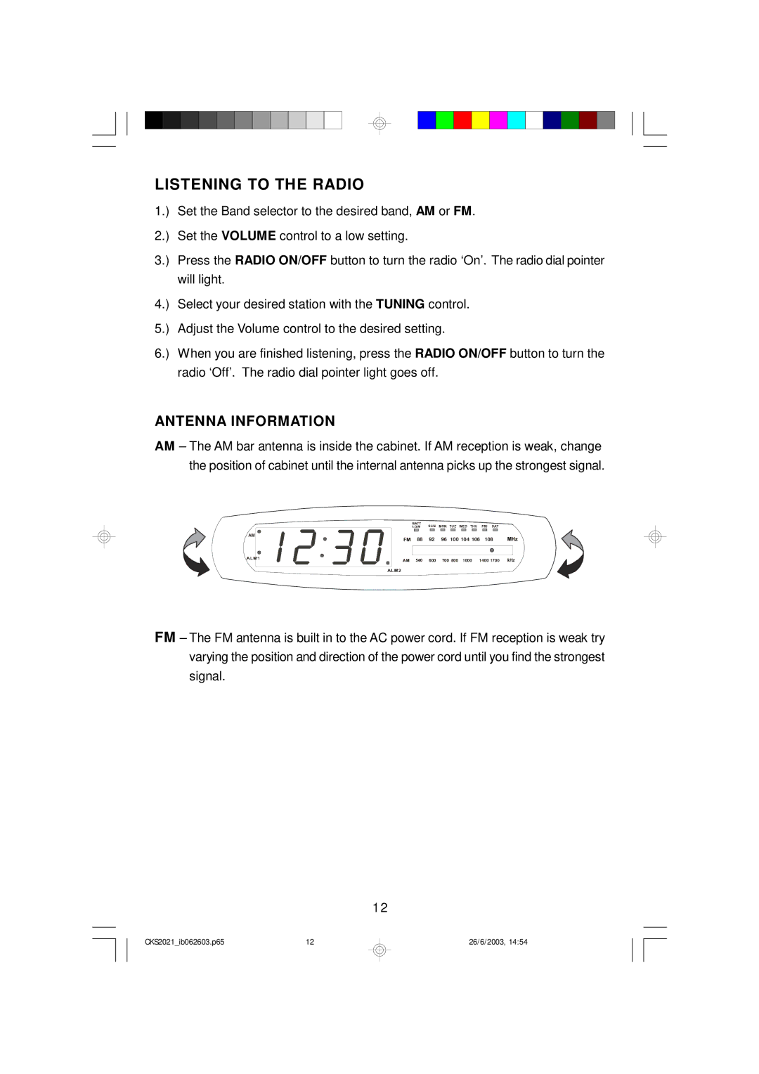 Emerson CKS2021 owner manual Listening to the Radio, Antenna Information 