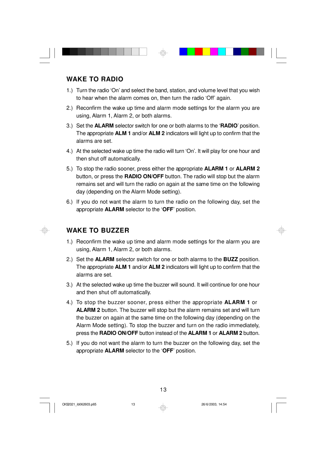 Emerson CKS2021 owner manual Wake to Radio, Wake to Buzzer 