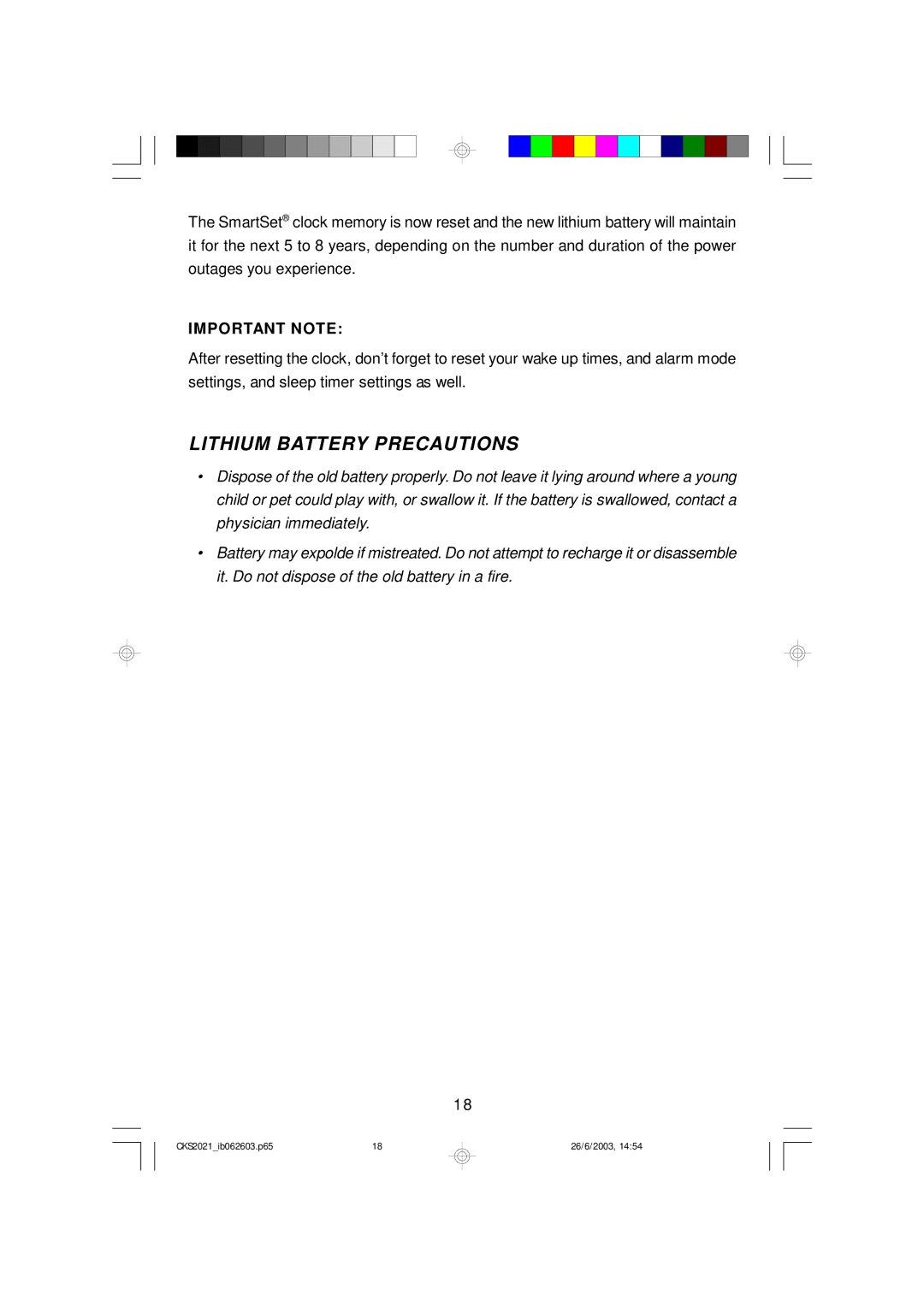 Emerson CKS2021 owner manual Lithium Battery Precautions 