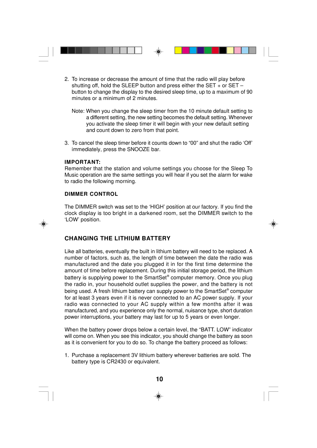 Emerson CKS2237 owner manual Changing the Lithium Battery, Dimmer Control 