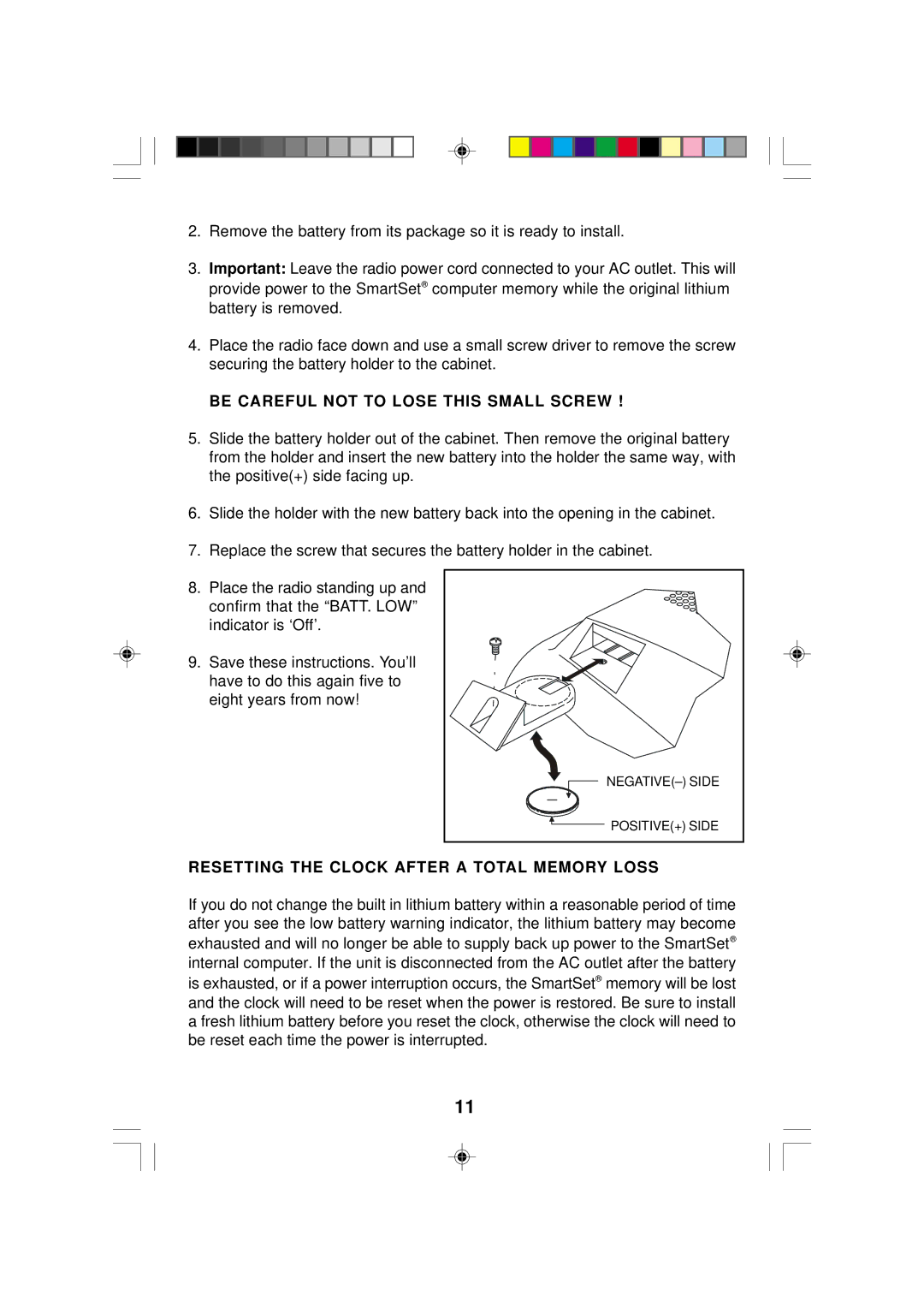 Emerson CKS2237 owner manual Be Careful not to Lose this Small Screw, Resetting the Clock After a Total Memory Loss 