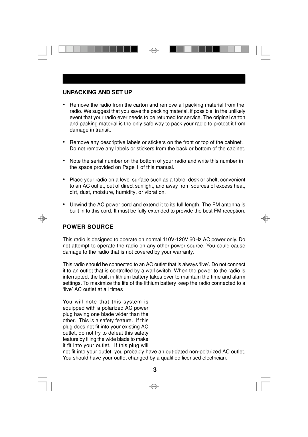 Emerson CKS2237 owner manual Preparation for USE, Unpacking and SET UP, Power Source 