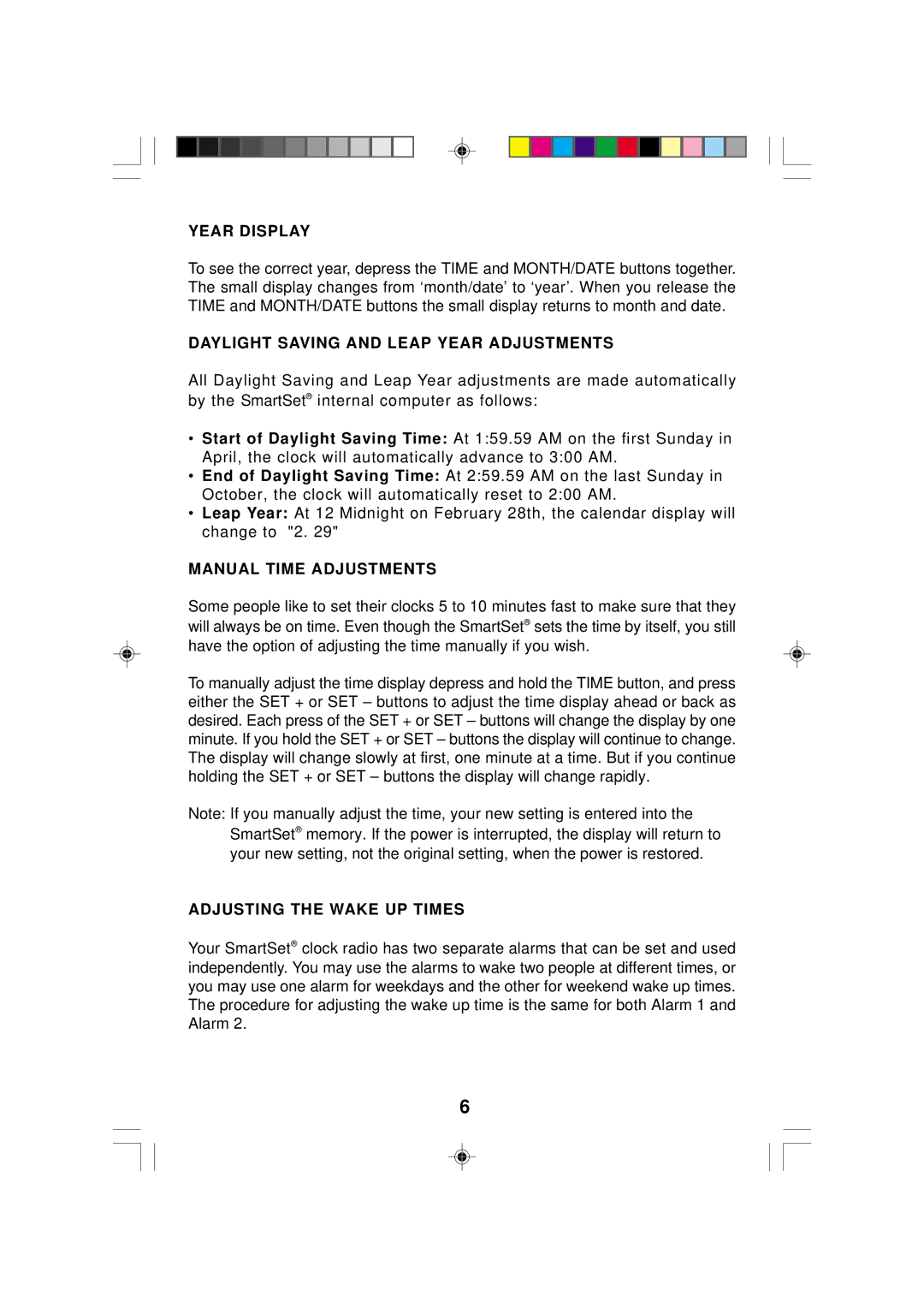 Emerson CKS2237 owner manual Year Display, Daylight Saving and Leap Year Adjustments, Manual Time Adjustments 