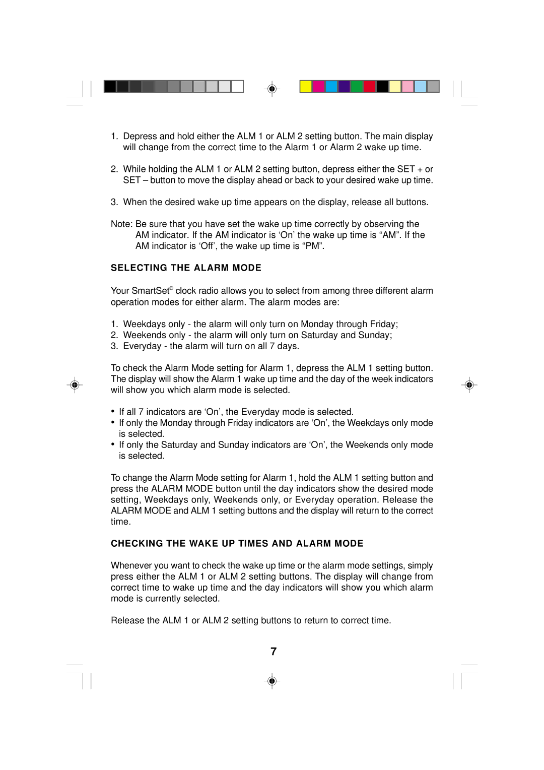 Emerson CKS2237 owner manual Selecting the Alarm Mode, Checking the Wake UP Times and Alarm Mode 