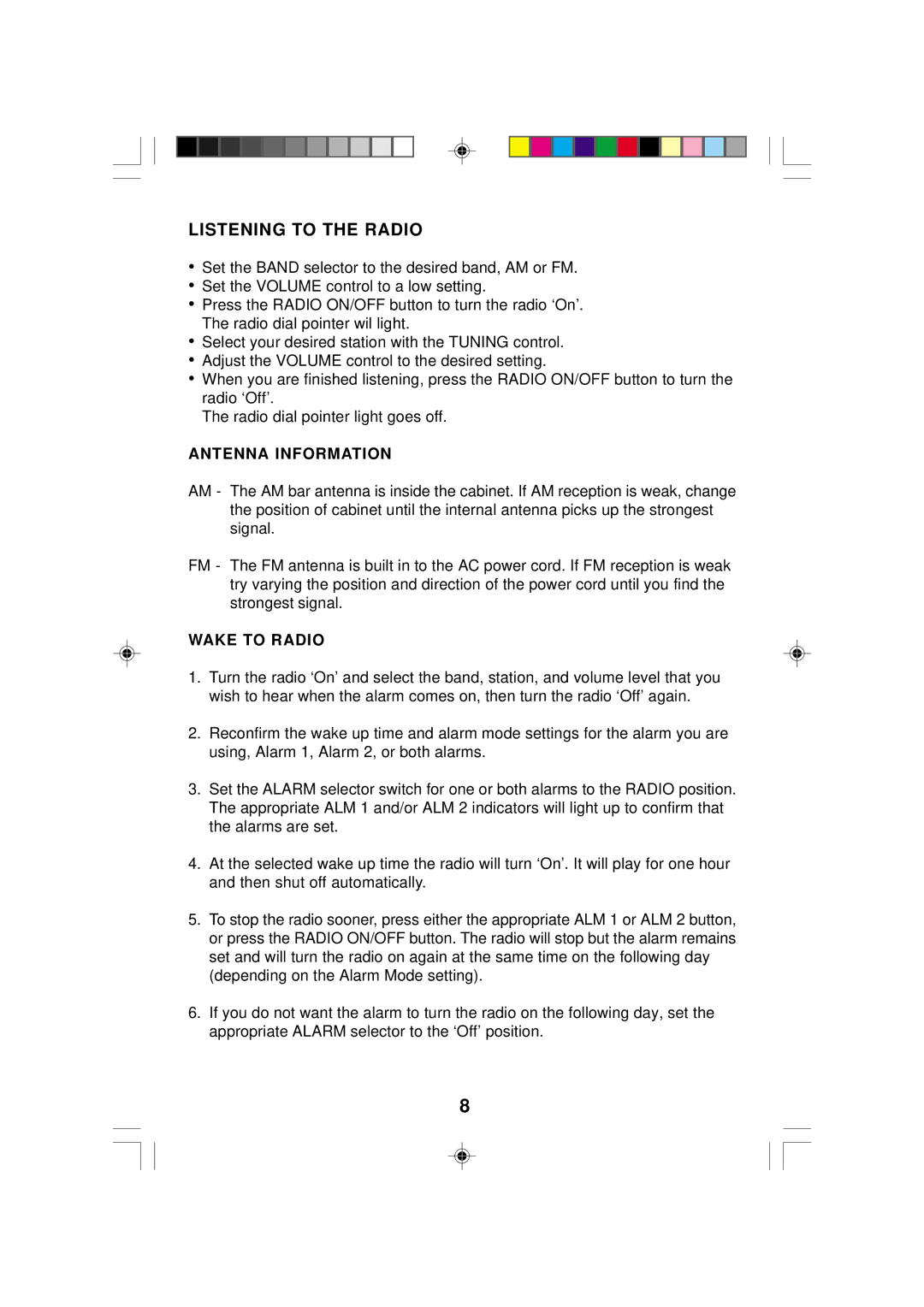 Emerson CKS2237 owner manual Listening to the Radio, Antenna Information, Wake to Radio 