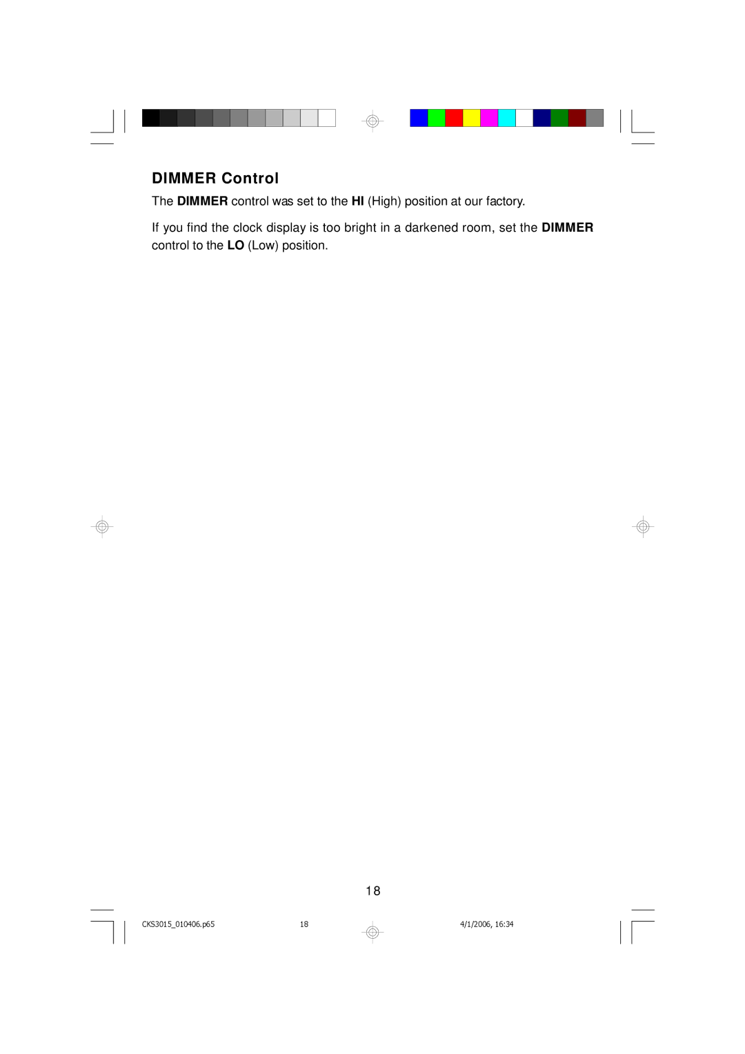 Emerson CKS3015 owner manual Dimmer Control 