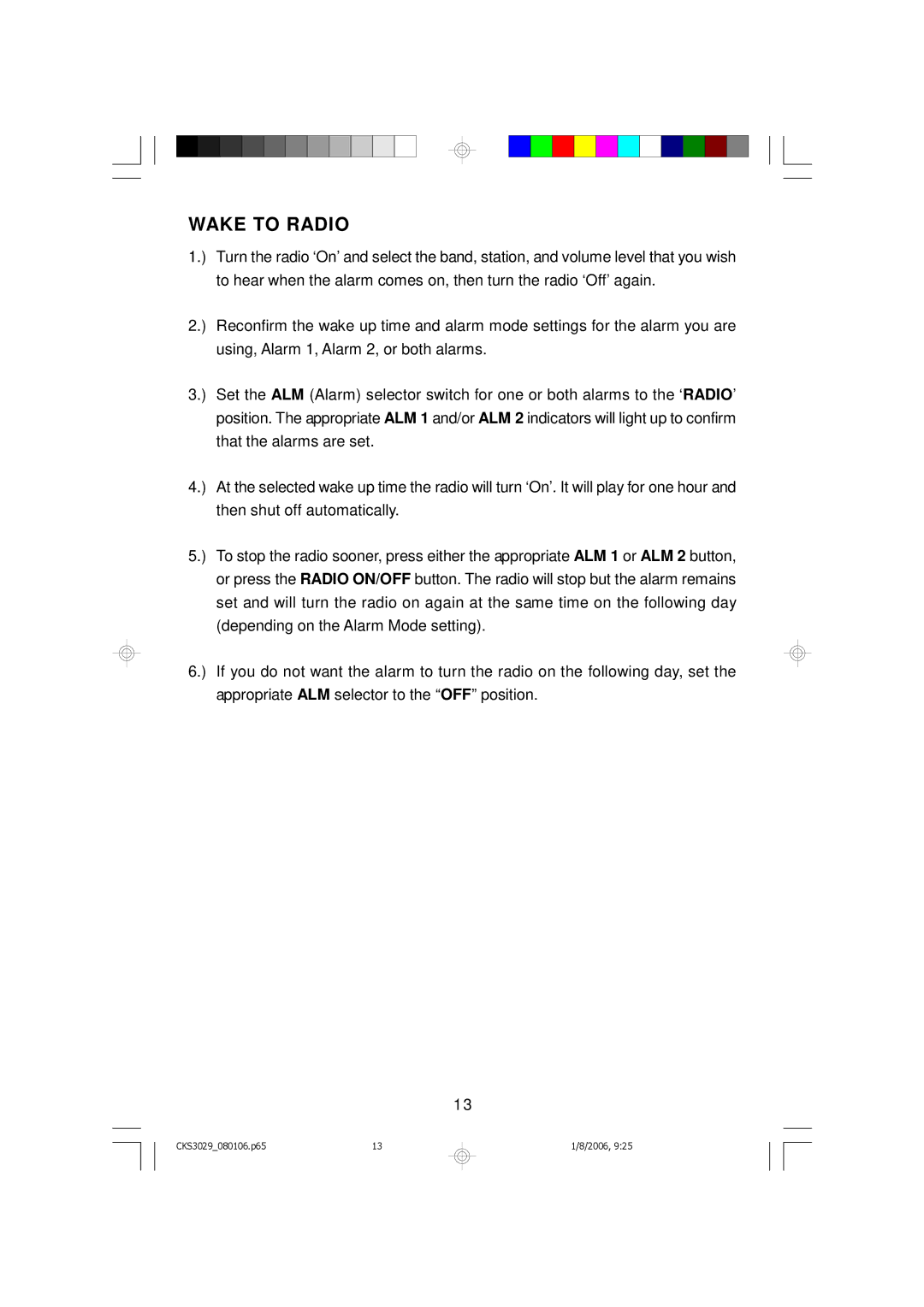 Emerson CKS3029 owner manual Wake to Radio 