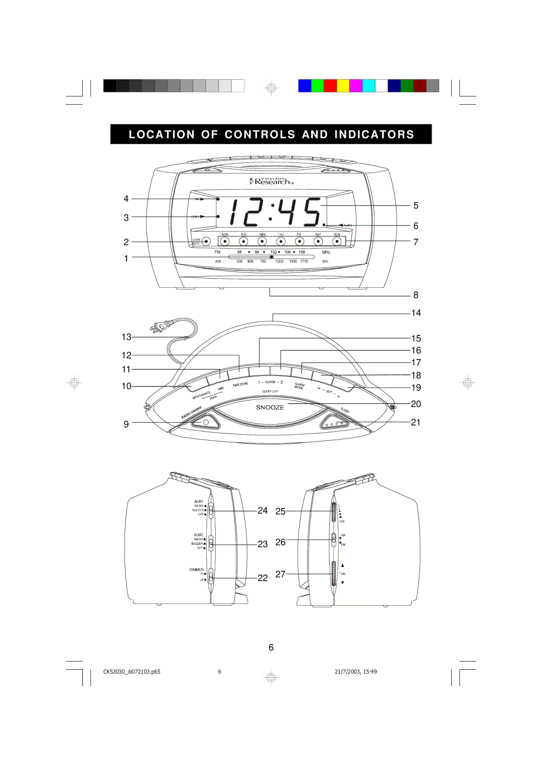 Emerson CKS3030 owner manual Locatio N of Contro LS and I Ndicators 