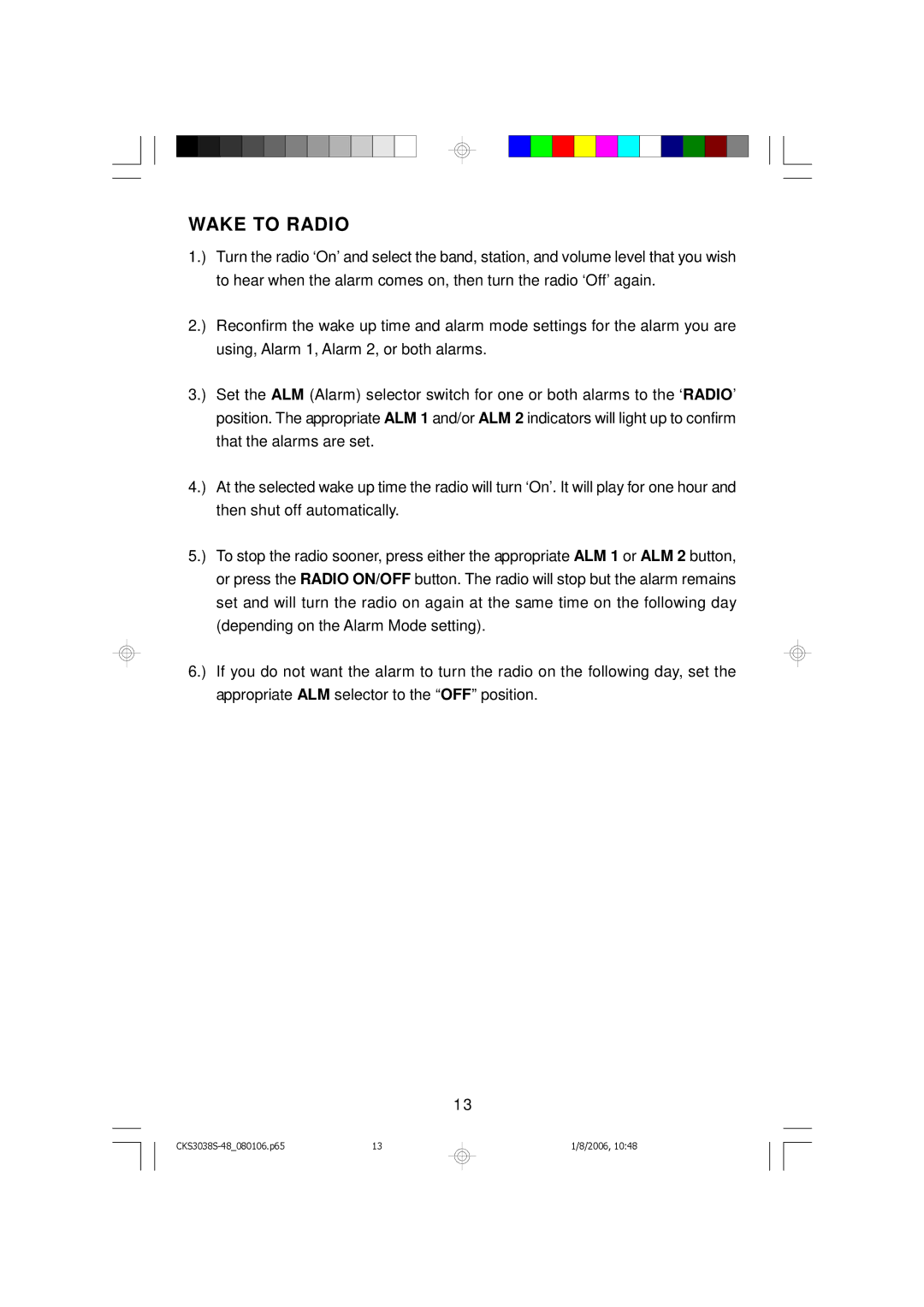 Emerson CKS3048, CKS3038S owner manual Wake to Radio 