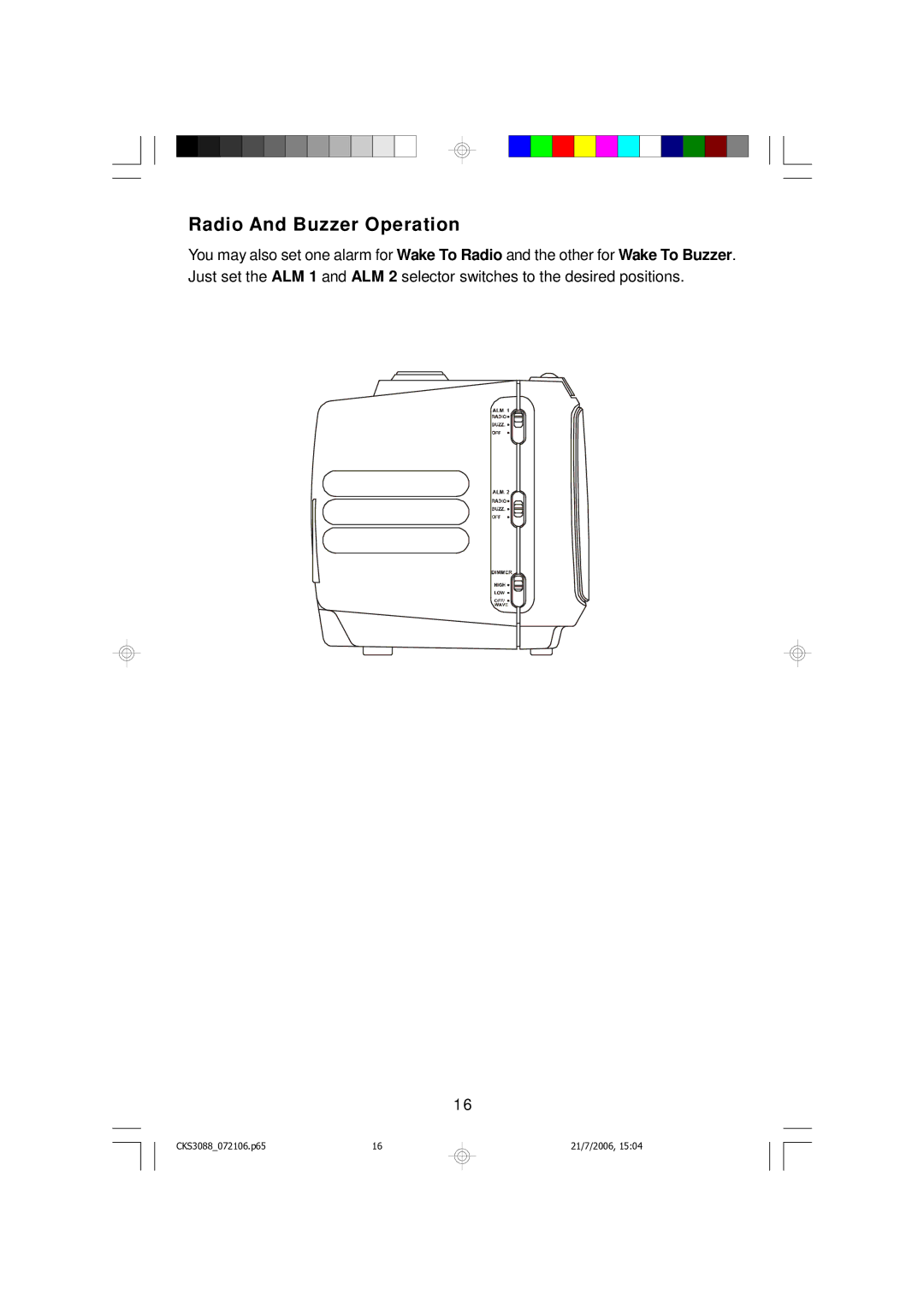 Emerson CKS3088 owner manual Radio And Buzzer Operation 