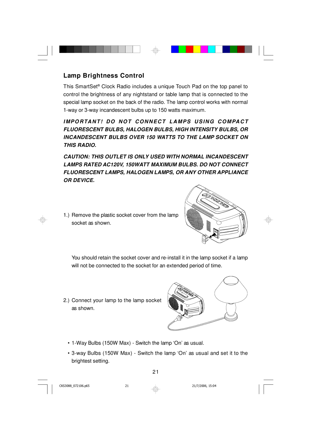 Emerson CKS3088 owner manual Lamp Brightness Control 