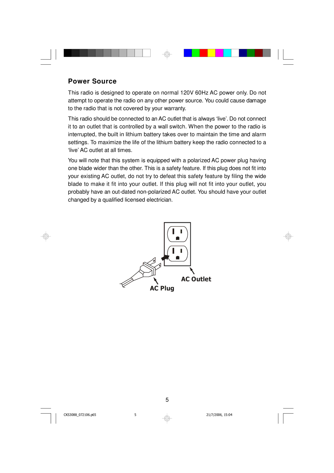 Emerson CKS3088 owner manual Power Source 