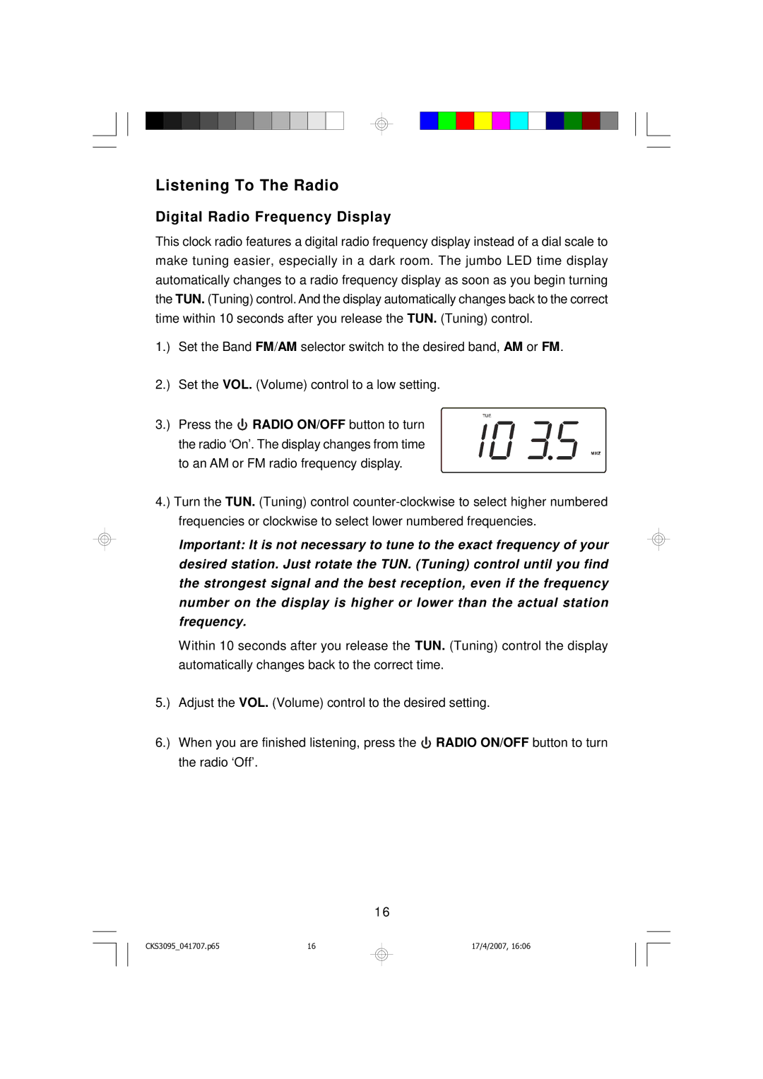 Emerson CKS3095B, CKS3095S owner manual Listening To The Radio, Digital Radio Frequency Display 