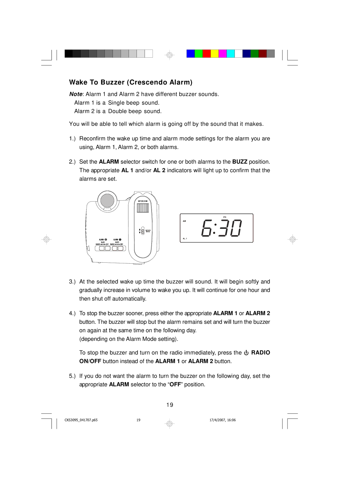 Emerson CKS3095S, CKS3095B owner manual Wake To Buzzer Crescendo Alarm 