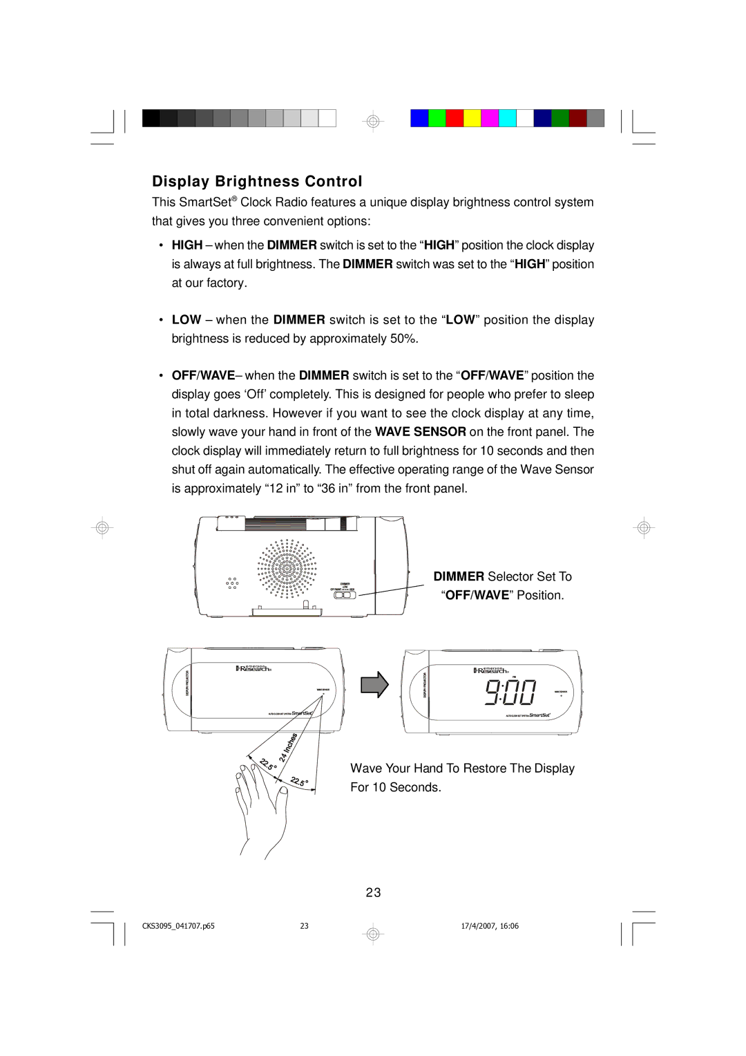 Emerson CKS3095S, CKS3095B owner manual Display Brightness Control 