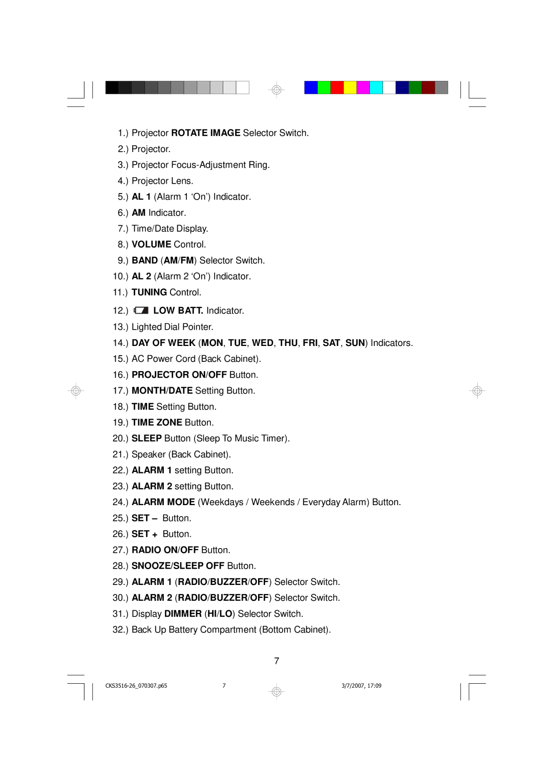 Emerson CKS3516 owner manual DAY of Week MON, TUE, WED, THU, FRI, SAT, SUN Indicators 