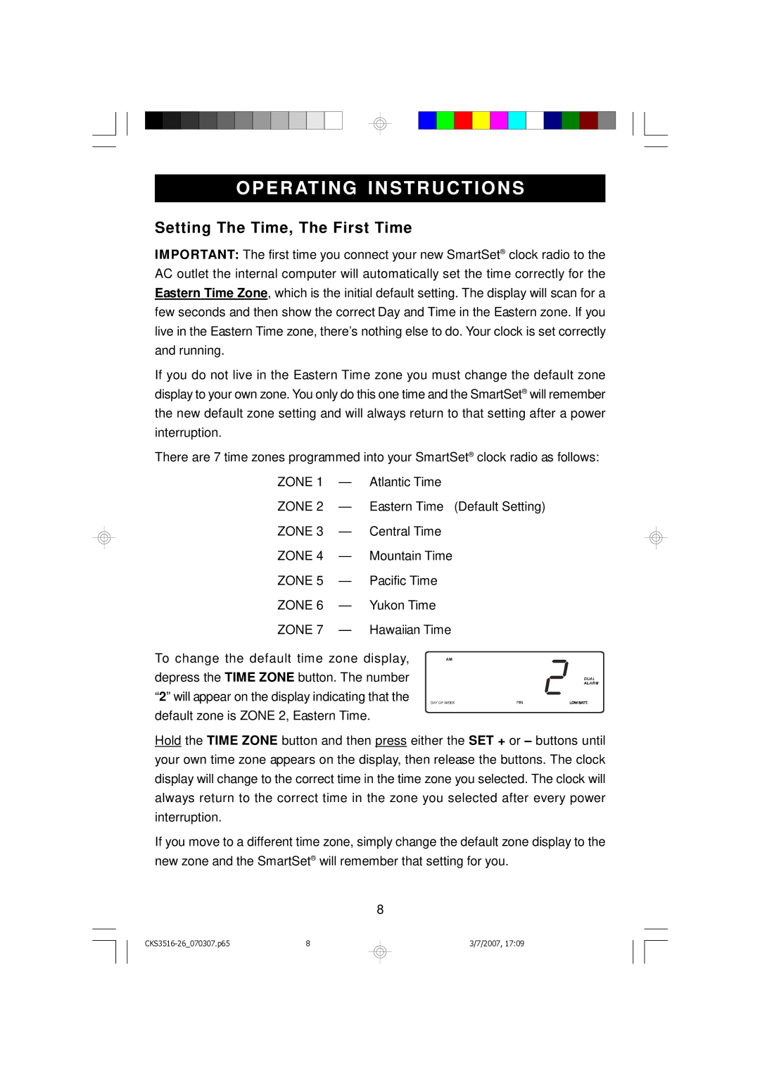 Emerson CKS3526, CKS3525 owner manual Operating Instructions, Setting The Time, The First Time 