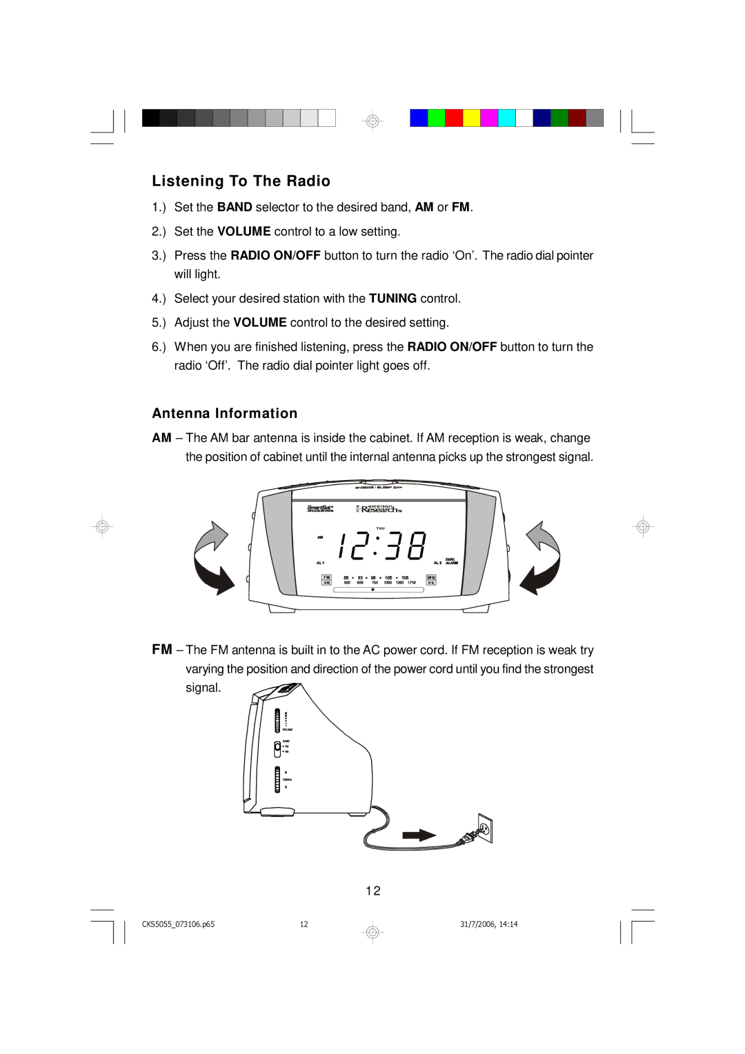 Emerson CKS5055B, CKS5055S owner manual Listening To The Radio, Antenna Information 