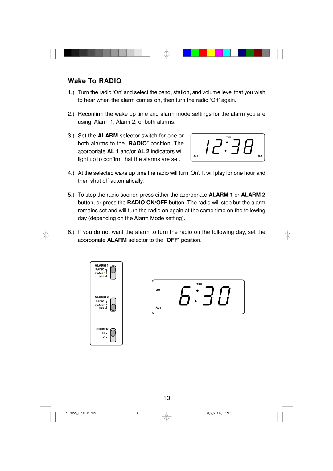 Emerson CKS5055S, CKS5055B owner manual Wake To Radio 