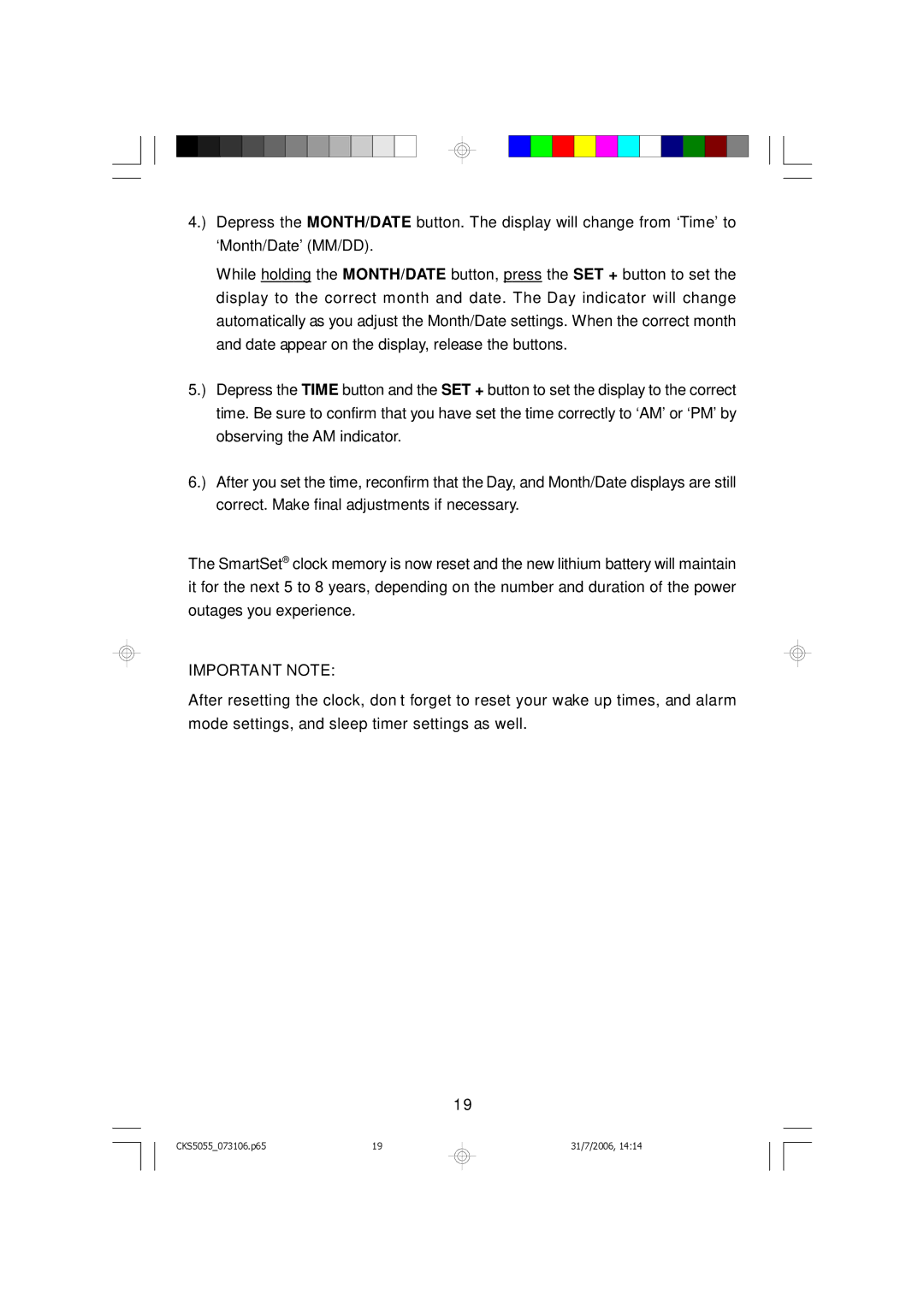 Emerson CKS5055S, CKS5055B owner manual Important Note 